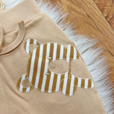 Conj. de Malha 3 peças - Bear Baby Listrado - Areia e Off White